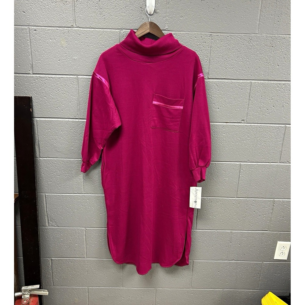 Apostrophe Women’s Burgundy Mock Neck Knit T-Shirt Dress w/ Pocket, M